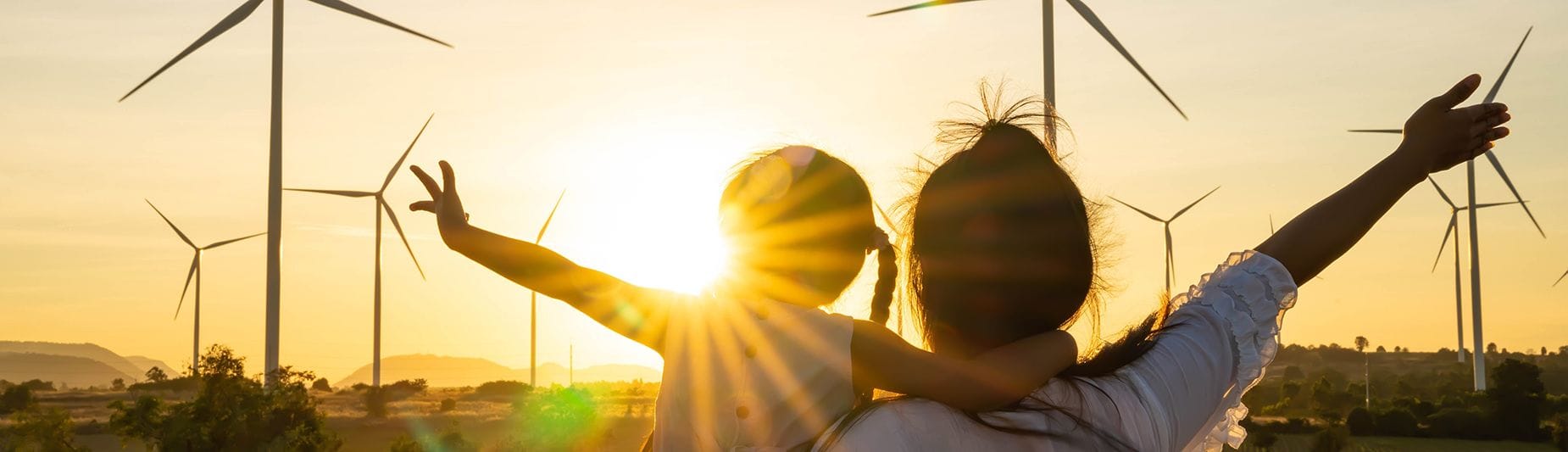 Energie, éoiennes, coucher de soleil