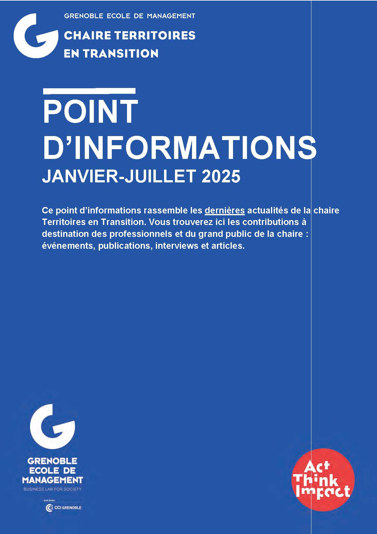 Point info janvier-juillet 2025 Chaire Territoires en Transition