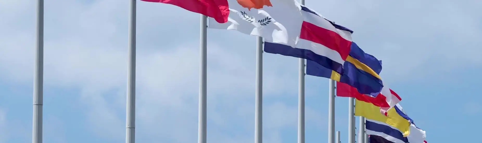 Congrès international, de nombreux drapeaux de différents pays sur les mâts - Photos